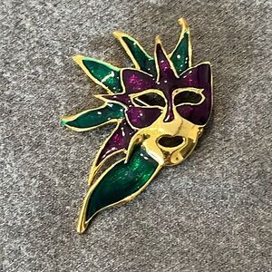 Mardi Gras Goldtone Enameled Mask Pin